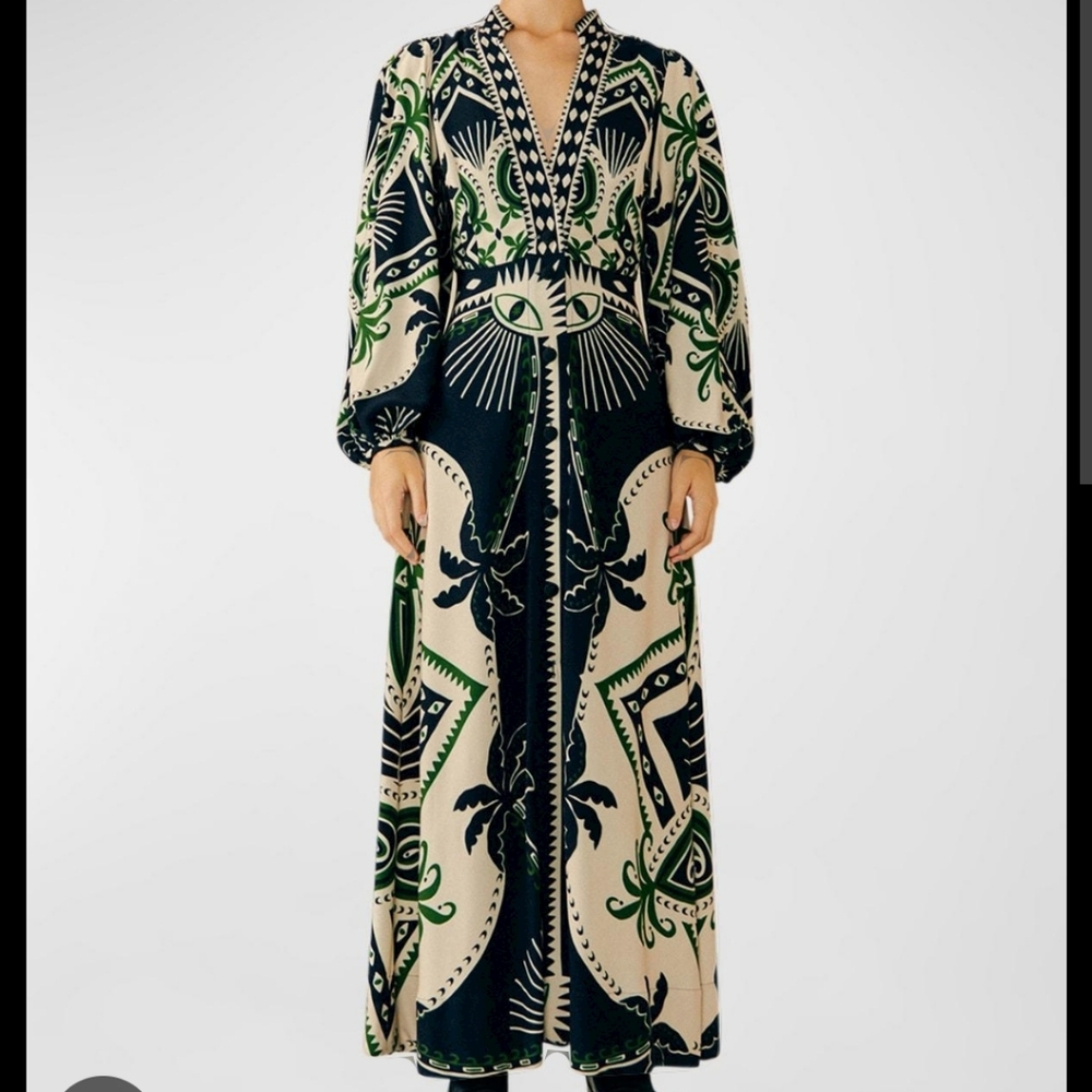 FARM Rio Mystic Scarf Maxi Dress- Green, Black, Off white.